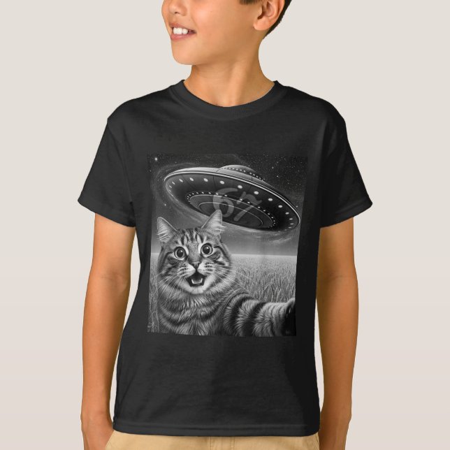 Camiseta 67 Cat Selfie With Alien Ufos Funny Cat Six Seven  (Anverso)