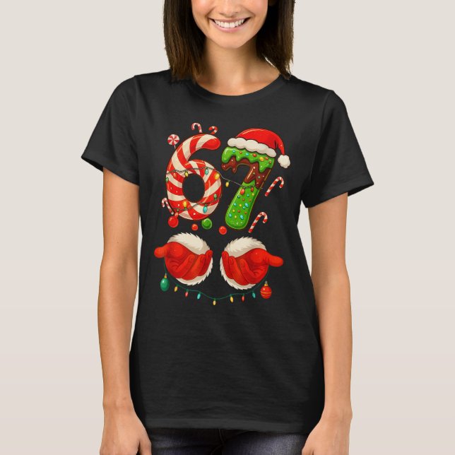Camiseta 67 Christmas 6 7 Six Seven Meme 67 Candy Cane Xmas (Anverso)