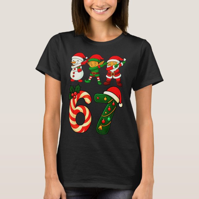 Camiseta 67 Christmas Dabbing Santa Elf Snowman Funny Six S (Anverso)