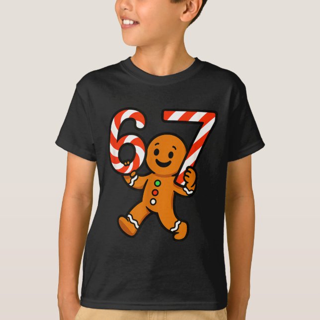 Camiseta 67 Christmas Gingerbreadman Candy Cane 6 7 Meme Xm (Anverso)
