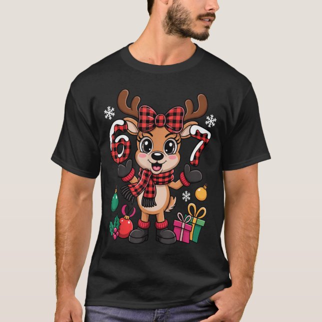 Camiseta 67 Christmas Outfit Women Meme Reindeer Six Seven  (Anverso)