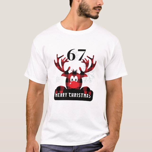 Camiseta 67 Christmas Tee Plaid Reindeer Six Seven Meme (Anverso)