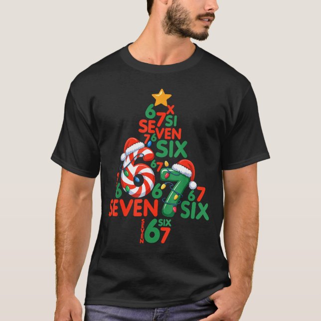 Camiseta 67 Christmas Tree Candy Cane Holiday Six Seven Mem (Anverso)