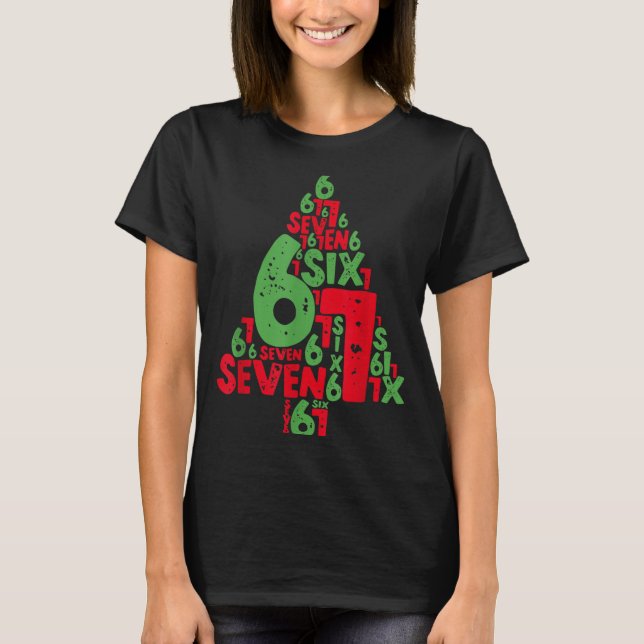 Camiseta 67 Christmas Tree Holiday Six Seven Meme Brainrot  (Anverso)