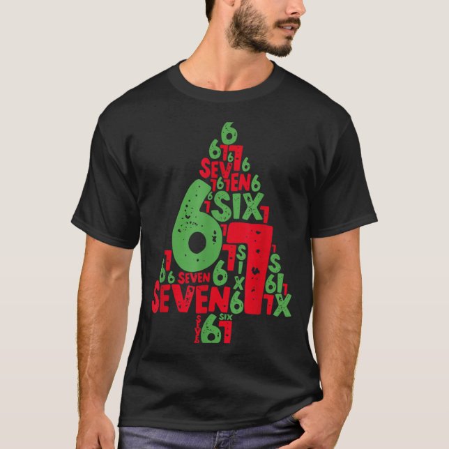 Camiseta 67 Christmas Tree Holiday Six Seven Meme Brainrot  (Anverso)