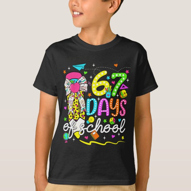 Camiseta 67 Days Of School Girls Coquette Bow Pencil 67 Day (Anverso)