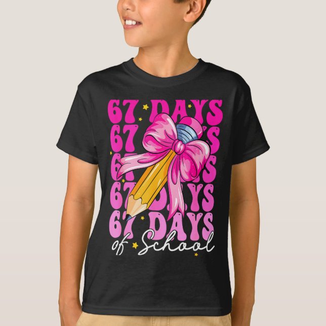 Camiseta 67 Days Of School Girls Coquette Bow Pencil Teache (Anverso)