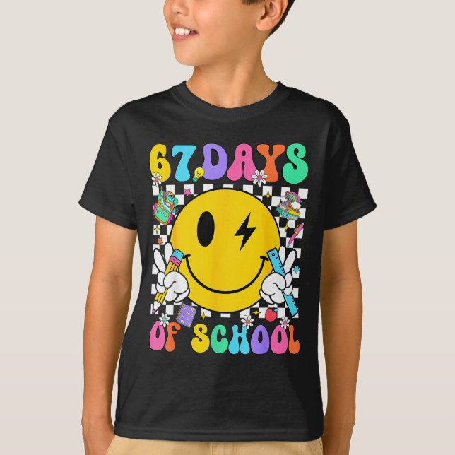 Camiseta 67 Days Of School Smile Face 67 Days Smarter Teach (Anverso)