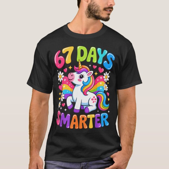 Camiseta 67 Days Smarter Unicorn Rainbow 67th Day Of School (Anverso)