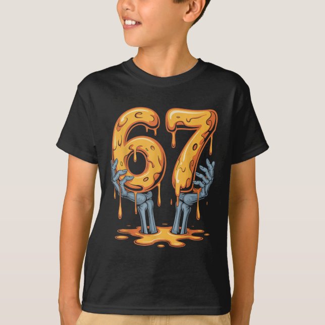 Camiseta 67 Drip Funny Skeleton Halloween 67 Meme Ice Cream (Anverso)