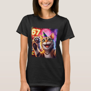 Camiseta 67 Gato Mapache Meme Año Nuevo Selfie Cumpleaños D