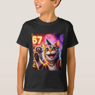 Camiseta 67 Gato Mapache Meme Año Nuevo Selfie Divertido Cu