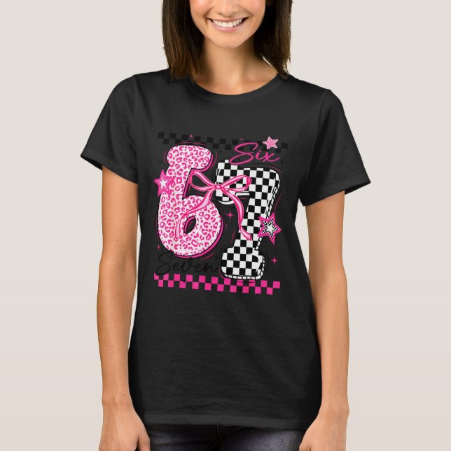 Camiseta 67 Leopard Checkered Funny Six Seven Meme 6-7 Teac (Anverso)