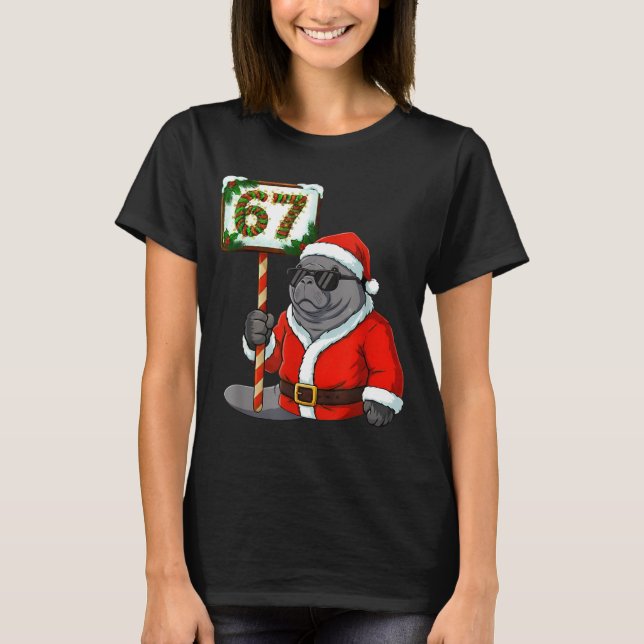 Camiseta 67 Manatee Christmas Six Seven Meme Brainrot Manat (Anverso)