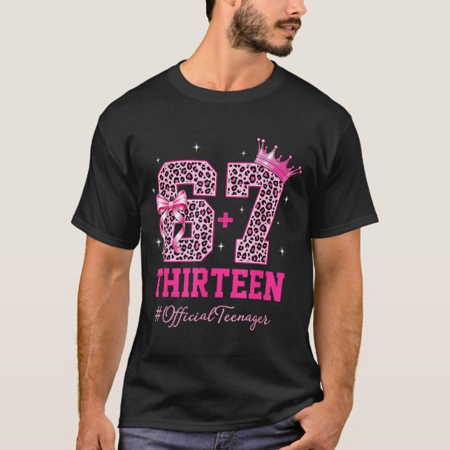 Camiseta 67 Meme 13th Birthday Girl Leopard Nk Bow Cute Tee (Anverso)