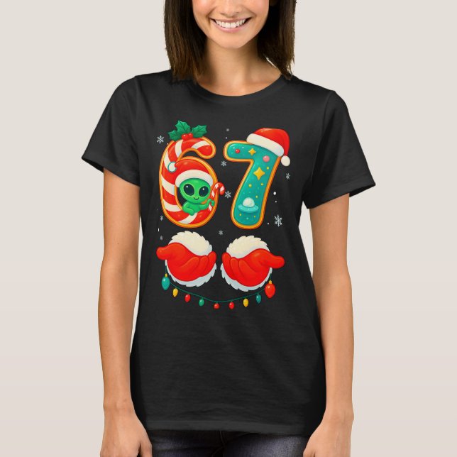 Camiseta 67 Meme Christmas Funny Alien Santa Six Seven Xmas (Anverso)