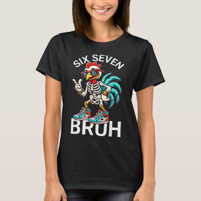 Camiseta 67 Meme de Halloween 6 7 Esqueleto de Pollo Seis S (Anverso)