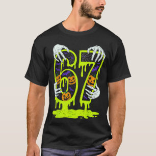 Camiseta 67 Meme Esqueleto Divertido de Halloween Tendencia