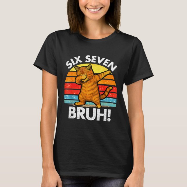 Camiseta 67 Meme Gato Dabbing Seis Siete 6 7  (Anverso)