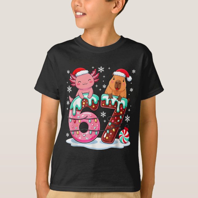 Camiseta 67 Meme Kawaii Axolotl Capybara Christmas Ice Crea (Anverso)