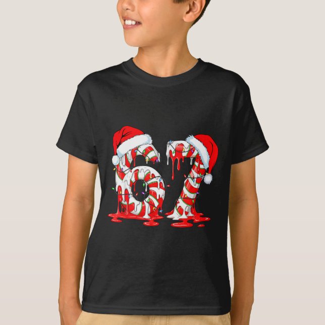 Camiseta 67 Meme Six Seven Candy Canes Drip Christmas Pajam (Anverso)