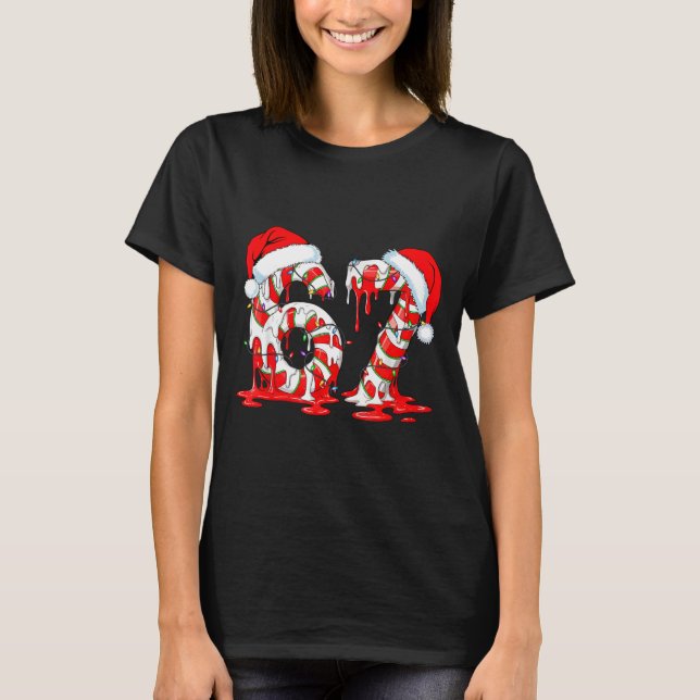 Camiseta 67 Meme Six Seven Candy Canes Drip Christmas Pajam (Anverso)