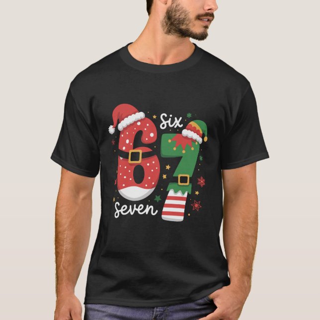 Camiseta 67 Meme Six Seven Elf Christmas Santa Hat (Anverso)