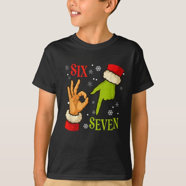 Camiseta 67 Navidad Santa Claus Verde 6 7 Meme de Internet  (Anverso)