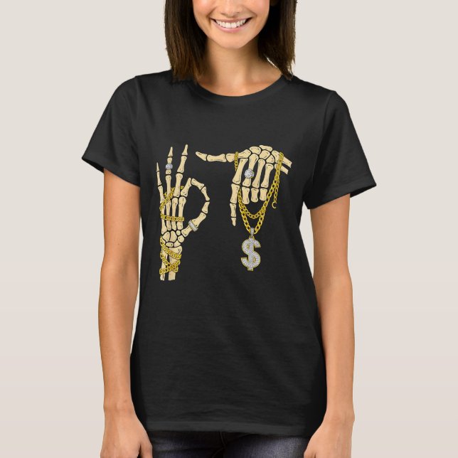 Camiseta 67 Seis Siete Meme Novedad Mano de Esqueleto Bling (Anverso)