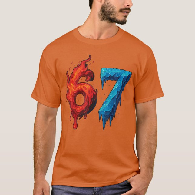 Camiseta 67 Six Seven 67 Flaming Ice Funny Teen Kids Brainr (Anverso)