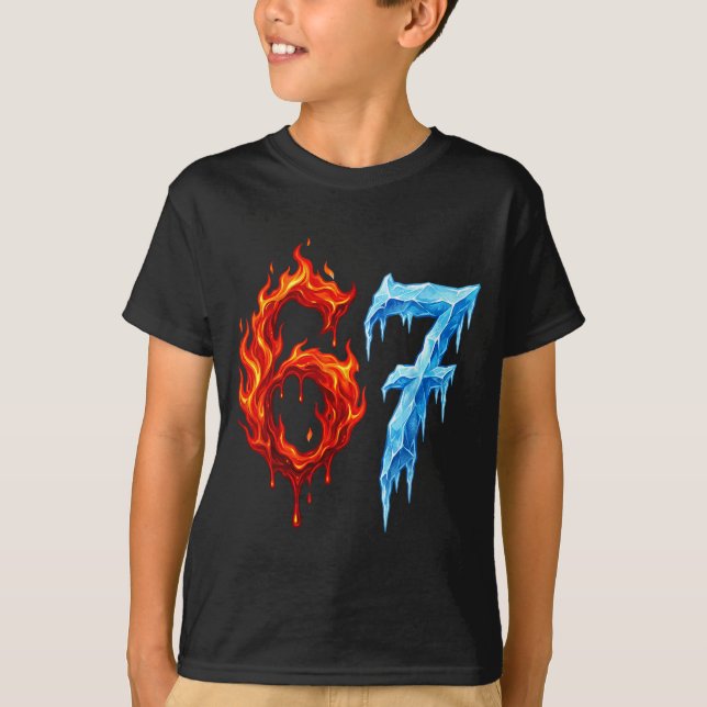 Camiseta 67 Six Seven 6-7 Flaming Ice Funny Teen Kids Meme  (Anverso)