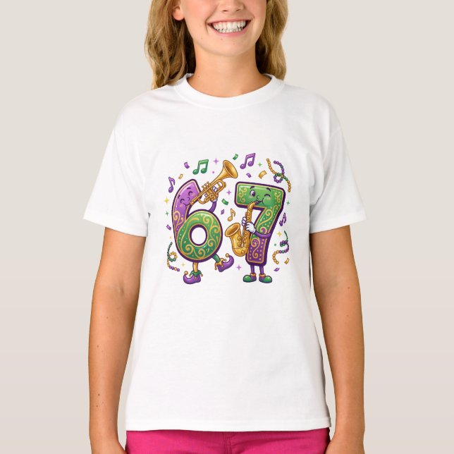 Camiseta 67 Six Seven Divertido Mardi Gras Retro  (Anverso)