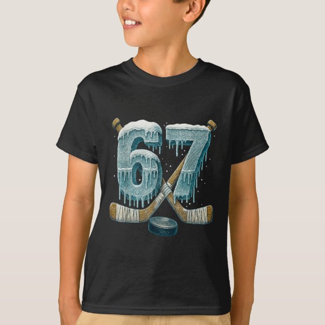 Camiseta 67 Six Seven Hockey Drip Number Funny 6 7 Meme  (Anverso)