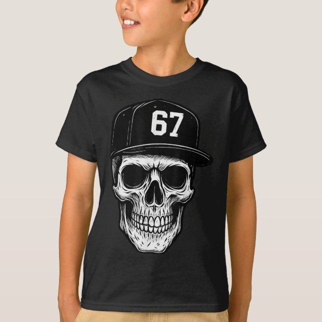 Camiseta 67 Skull Halloween Brainrot Meme Six Seven Kids Sk (Anverso)