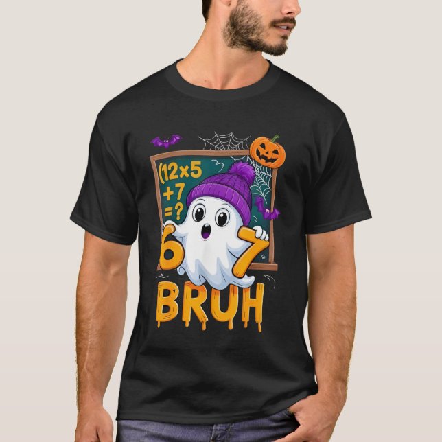 Camiseta 67 Teacher Halloween Ghost Six Seven Meme Math Hum (Anverso)