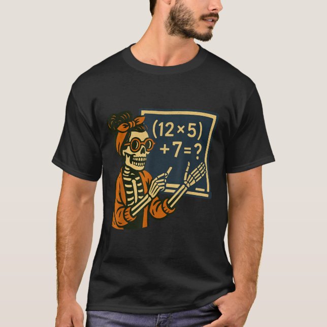 Camiseta 67 Teacher Halloween Skeleton Six Seven Meme Brain (Anverso)