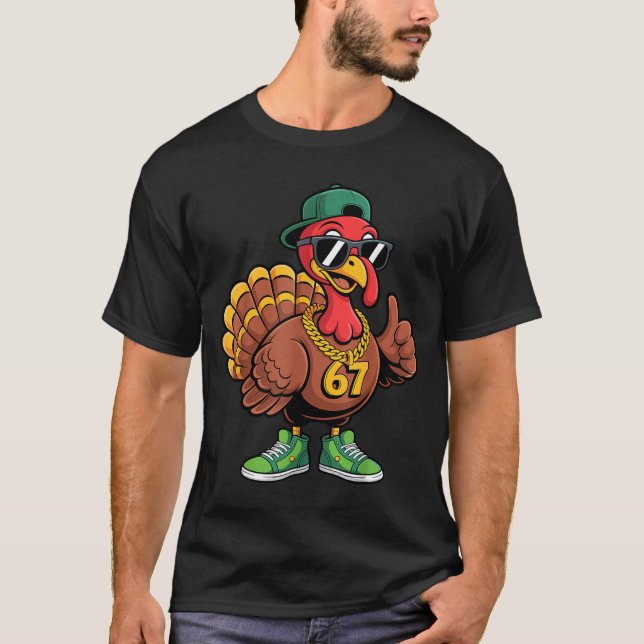 Camiseta 67 Thanksgiving Funny Turkey Wearing Cap Sungles S (Anverso)