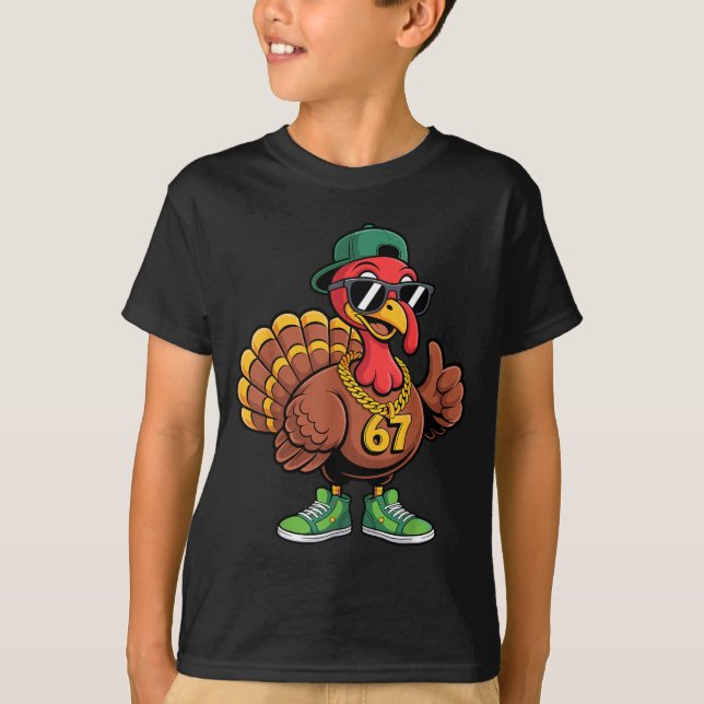 Camiseta 67 Thanksgiving Funny Turkey Wearing Cap Sungles S (Anverso)