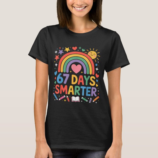 Camiseta 67th Day Of School Meme 67 Days Smarter Rainbow Ki (Anverso)