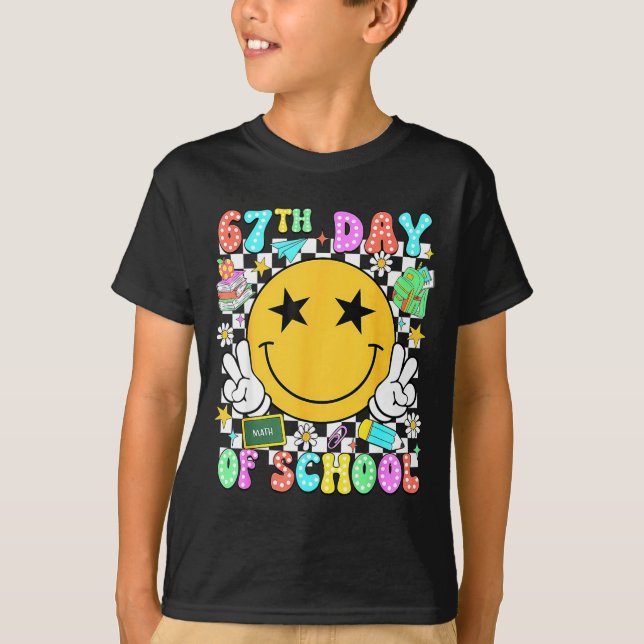Camiseta 67th Day Of School Teacher Kids 67 Smile Face 100t (Anverso)