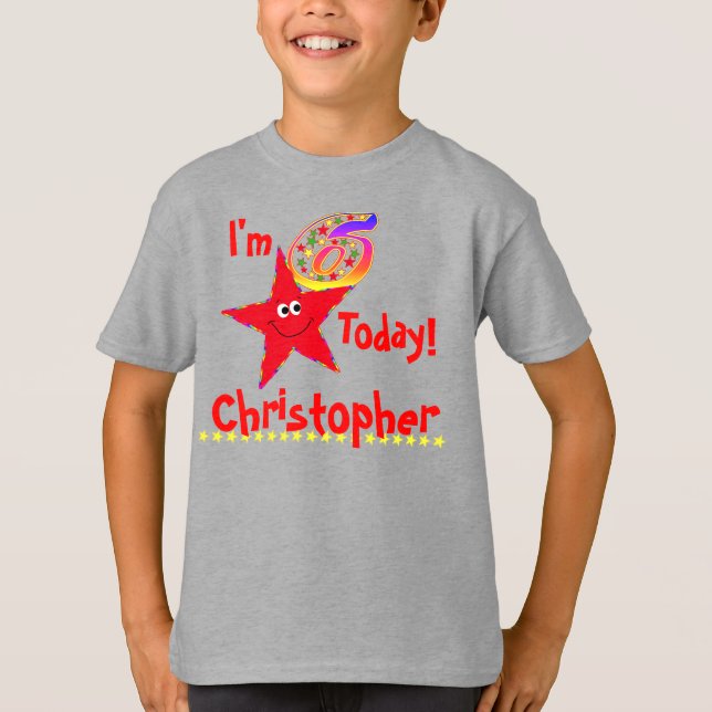 Camiseta 6.ª fiesta de cumpleaños 'Estrellas rojas' (Anverso)