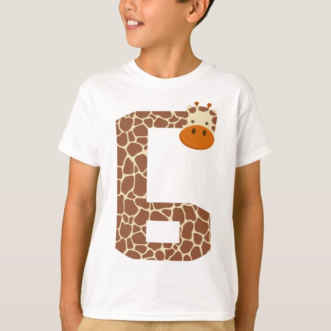 Camiseta 6.ª jirafa animal de cumpleaños niños de 6 años (Anverso)