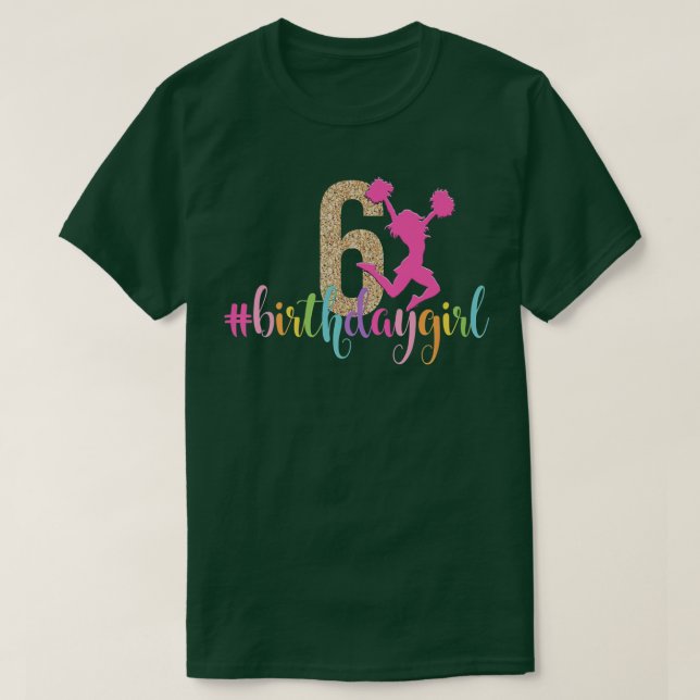 Camiseta 6.º animador Chica de cumpleaños Rainbow Cheerled (Diseño del anverso)