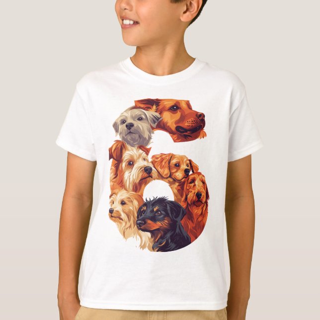 Camiseta 6.º Aniversario Perro Cachorro Niños de 6 años (Anverso)