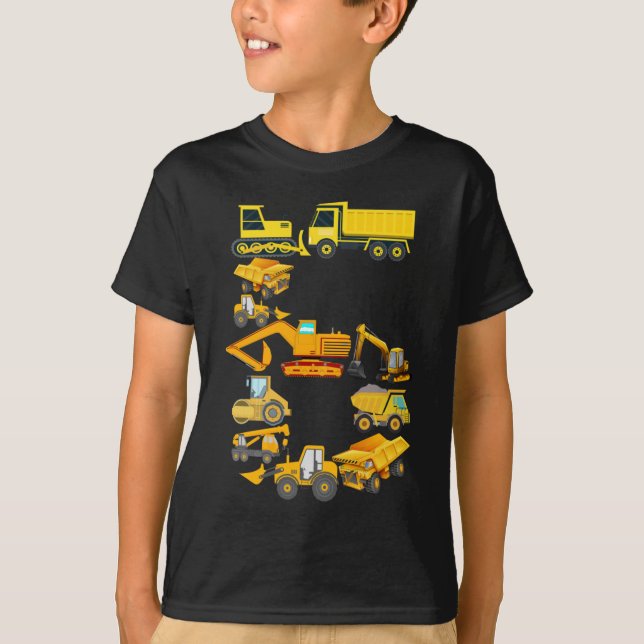 Camiseta 6.º Camión de construcción de cumpleaños niño de 6 (Anverso)
