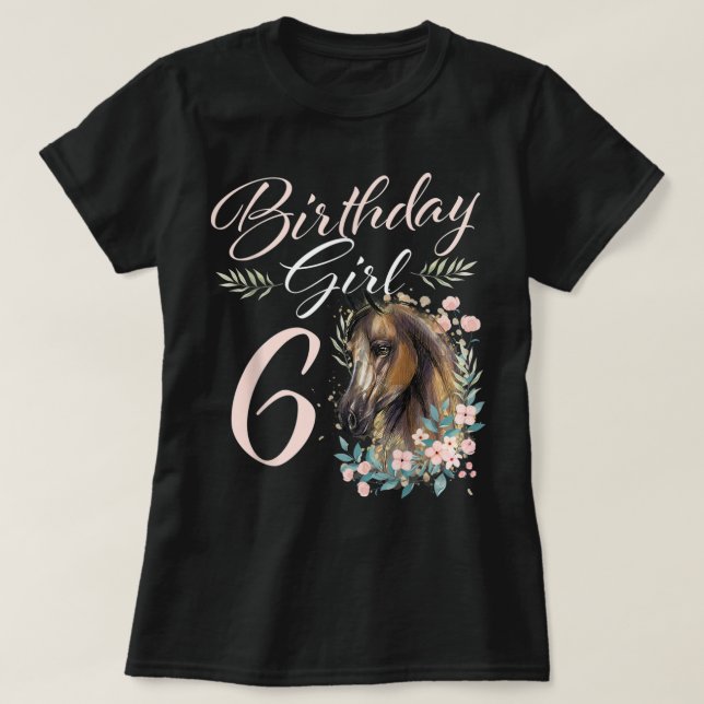 Camiseta 6.º Chica de cumpleaños Caballo de 6 años de edad (Diseño del anverso)