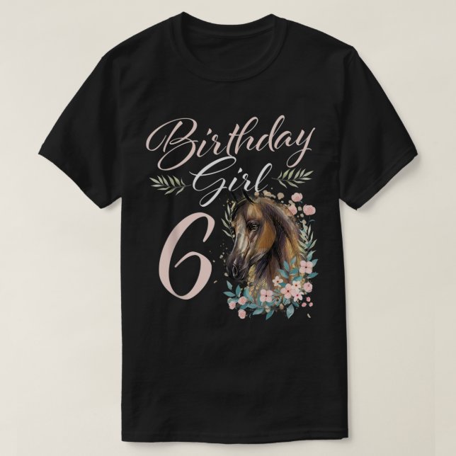 Camiseta 6.º Chica de cumpleaños Caballo de 6 años de edad (Diseño del anverso)