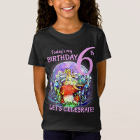 6.º cumpleaños Bubbly Fairy & Mushroom Motif T-Shi