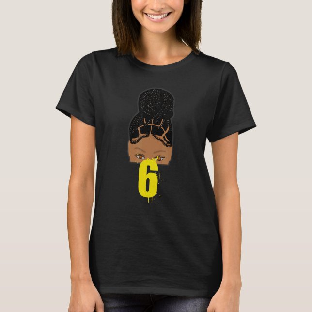 Camiseta 6.º cumpleaños Chica joven afroamericano trenzado  (Anverso)