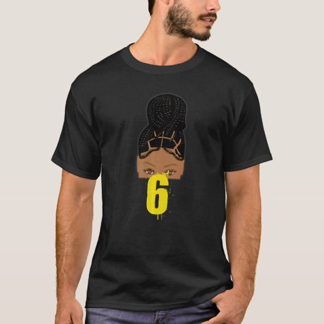 Camiseta 6.º cumpleaños Chica joven afroamericano trenzado  (Anverso)